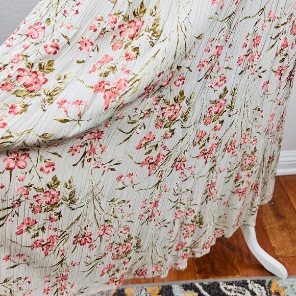 Vintage Rabbit Rabbit Designs Dress 12 S/M Floral Stretch Crinkle Rayon Maxi USA - Picture 5 of 13
